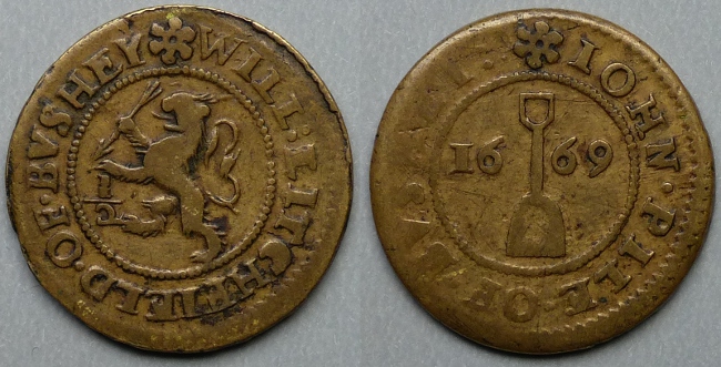 Bushey, Will Lichfield, John Pile 1669 halfpenny
